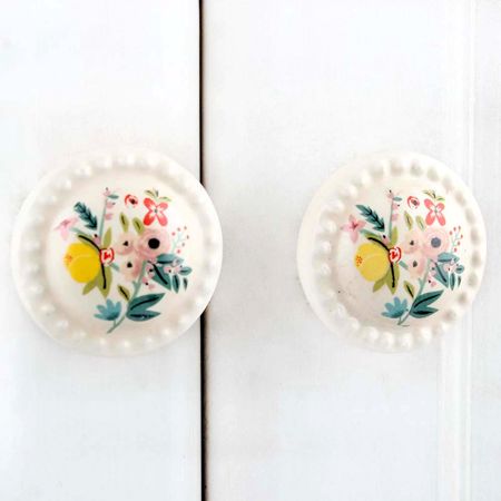 Yellow Floral Ceramic Knob